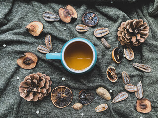 Cup of tea and dry fruit 