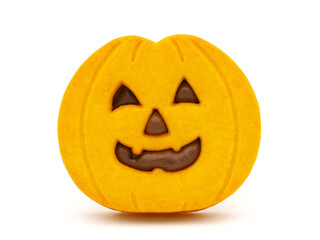 Halloween pumpkin cookie isolated on white background