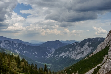 wide view while hiking in the mountains of austria