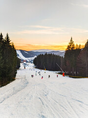 winter slope at sunset