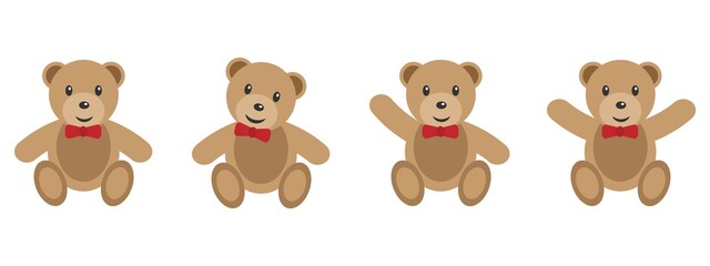 Set of cute teddy bears. Elements for creating a logo, postcards, advertising. Vector illustration