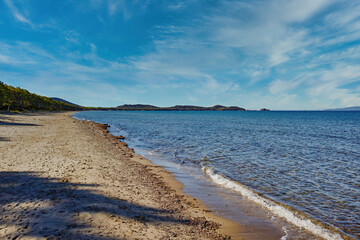 Panorama from the beach of Cala Violina Scarlino Tuscany Italy