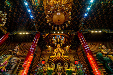 Interior of Thousand Buddha Temple or Chua Van Phat pagoda in District 5, Ho Chi Minh City, Vietnam