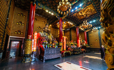 Fototapeta na wymiar Interior of Thousand Buddha Temple or Chua Van Phat pagoda in District 5, Ho Chi Minh City, Vietnam