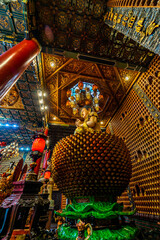 Interior of Thousand Buddha Temple or Chua Van Phat pagoda in District 5, Ho Chi Minh City, Vietnam