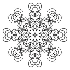 Easy mandala like flower with hearts, basic and simple mandalas Coloring Book for adults, seniors, and beginner. Digital drawing. Floral. Flower. Oriental. Book Page. Vector.