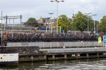 Fototapeta premium bikes parked in amsterdam 