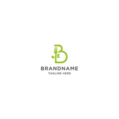 Letter B with fork and leaf logo icon design template