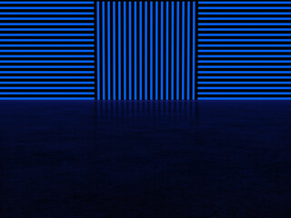 Glowing vertical and horizontal stripes in blue. Abstract glowing background of stripes. Glowing wall of blue. 3D visualization