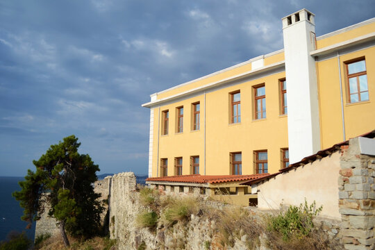 Primary school of Kavala from the Poulidou street. Kavala, Greece.