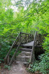 Details from wood and stone bridge