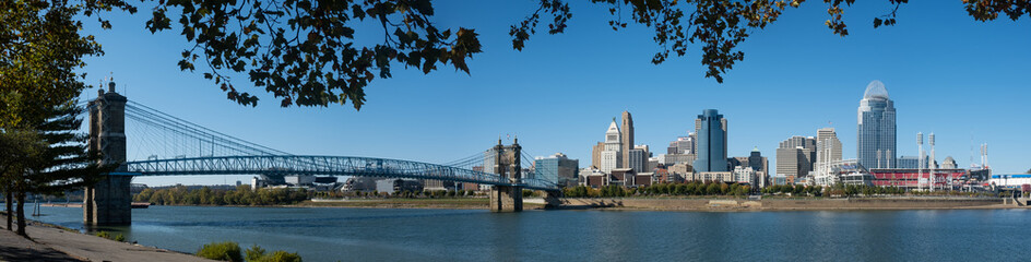 Cincinnati Ohio Skyline on a Sunny Day with Clear Blue Sky