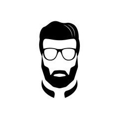 Bearded man black and white icon isolated on white background. Barbershop emblem. Vector illustration.