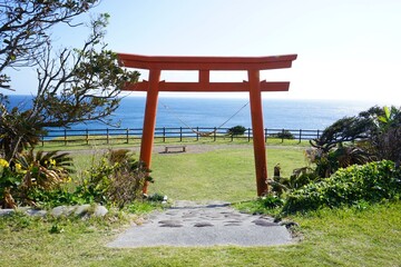 Front Gate, Torii of Osaki Shrine at Kadokura Cape in Tanegashima island, Kagoshima, Japan - 鹿児島県 種子島 門倉岬 御崎神社の鳥居