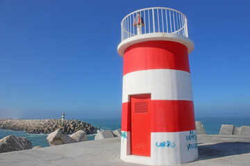 Lighthouse on Nazare Beach, Portugal	