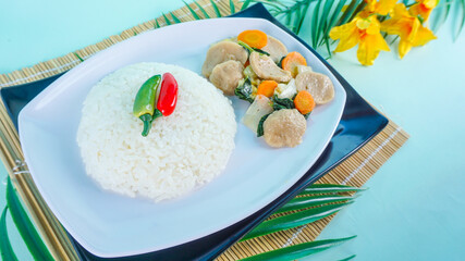 Delicious Homemade Fried Capcay or cap cai mixing vegetables with chicken & other dishes