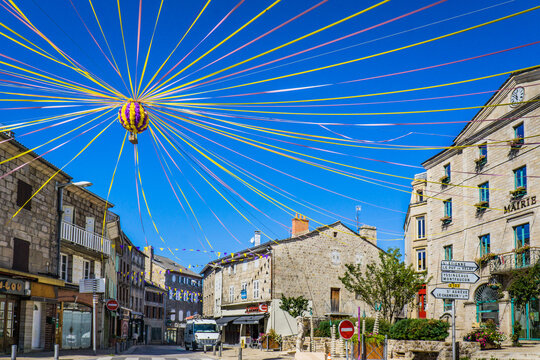 The main square of Tence (place de l'H&ocirc;tel de ville), a small town in Auvergne, France