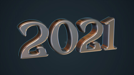 New Year 2021. Isolated. 2021 in golden isolated bold letters 3d-illustration. Stock Image.