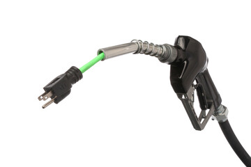 alternative energy concept gas nozzle with green electric cord