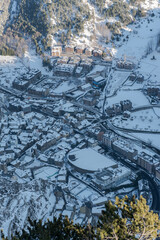 Cityscape of Canillo in Andorra in winter with lots of snow