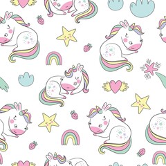 Childish seamless pattern with unicorns. Creative nursery background. Perfect for kids design, fabric, wrapping, wallpaper, textile, apparel
