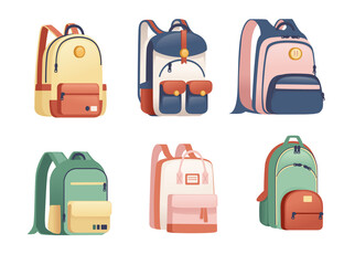 Set of school bags different size and shapes flat vector illustration on white background