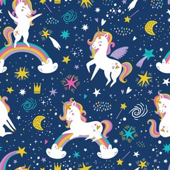 Childish seamless pattern with unicorns. Creative nursery background. Perfect for kids design, fabric, wrapping, wallpaper, textile, apparel
