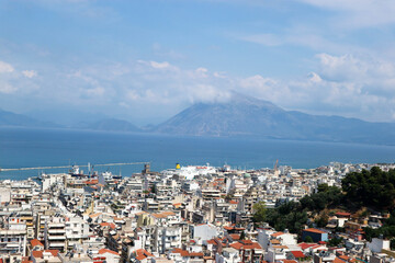 Fototapeta premium panoramic view of the city of Patras in Greece with the rocks of Gulf of Corinth on the background