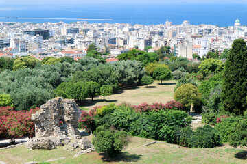 View from the byzantine Patras Fortress to the city and port of Patras and Mediterranean sea