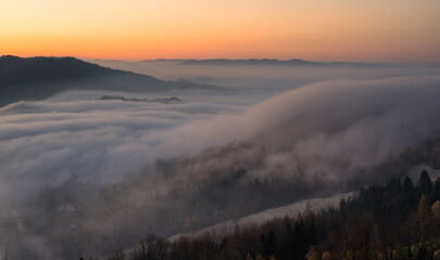 Fog in the morning in Pieniny