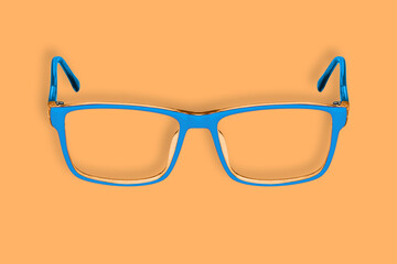 Background on the theme of glasses. Blue glasses seamless pattern on an orange background.