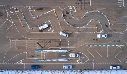 top view of the racetrack with cars