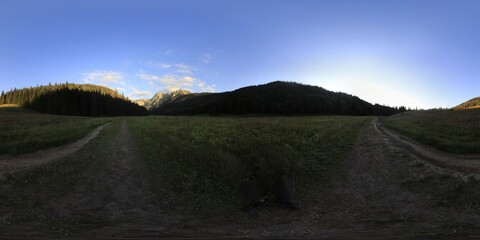 Tatra Mountains in the evening, golden hour sun HDRI Panorama