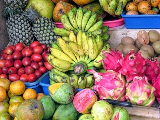 Delicious organic fruits at a market in Bali, Indonesia 