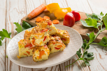 sliced omelette with mixed vegetables