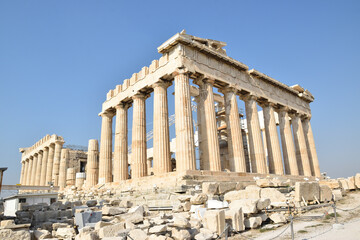 Vista de los principales monumentos y sitios de Atenas (Grecia). Acrópolis. El Partenón (Parthenon) - obrazy, fototapety, plakaty