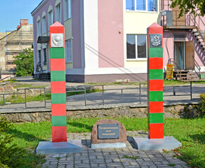 OZERSK, RUSSIA. Memorial sign "Border guards of all generations". Kaliningrad region. Russian text