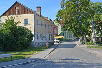 OZERSK, RUSSIA. Moscovskaya Street on a sunny day. Kaliningrad region