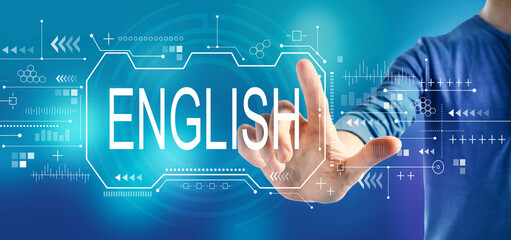 English concept with a man on a blue background