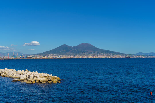 View of Volcano Vesuvius from Posillipo Hill, Naples, Campania, Italy