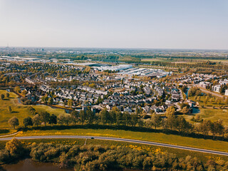 Obraz na płótnie Canvas Aerial drone shot of the typical suburban in the Netherlands.
