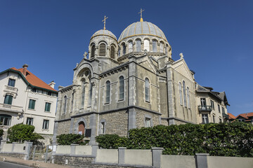Fototapeta premium Russian orthodox church of Alexander Nevsky. Orthodox Church built in 1892, in a Byzantine style. Biarritz, Department of Pyrenees-Atlantiques, Nouvelle-Aquitaine region, France.