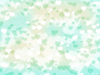 Fototapeta na wymiar Sweet background full of hearts in nice pastel colors, monochrome green and white mix.
