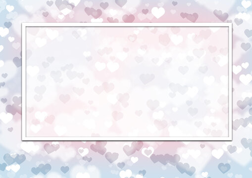 Transparent White Board On Pink And Violet Pastel Hearts Background .