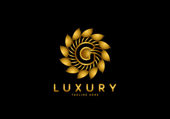 Letter G Golden Flower, Luxury logo template, circle ornament.