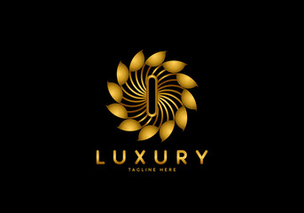 Letter I Golden Flower, Luxury logo template, circle ornament.