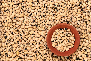 Black eye peas background and texture. Top view.