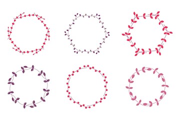 Set of floral wreaths. Editable stroke. Vector illustration for greeting card or invitation design.