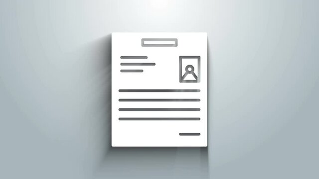 White Personal document icon isolated on grey background. File icon. Checklist icon. Business concept. 4K Video motion graphic animation