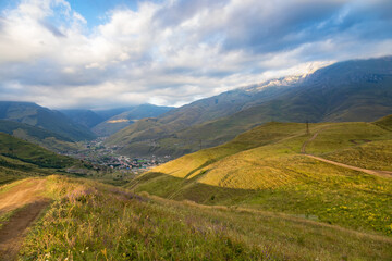 Landscape of the green mountains of the Caucasus